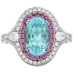 Gregg Ruth Paraiba Tourmaline Ring with Diamonds and Pink Sapphires in 18k Gold