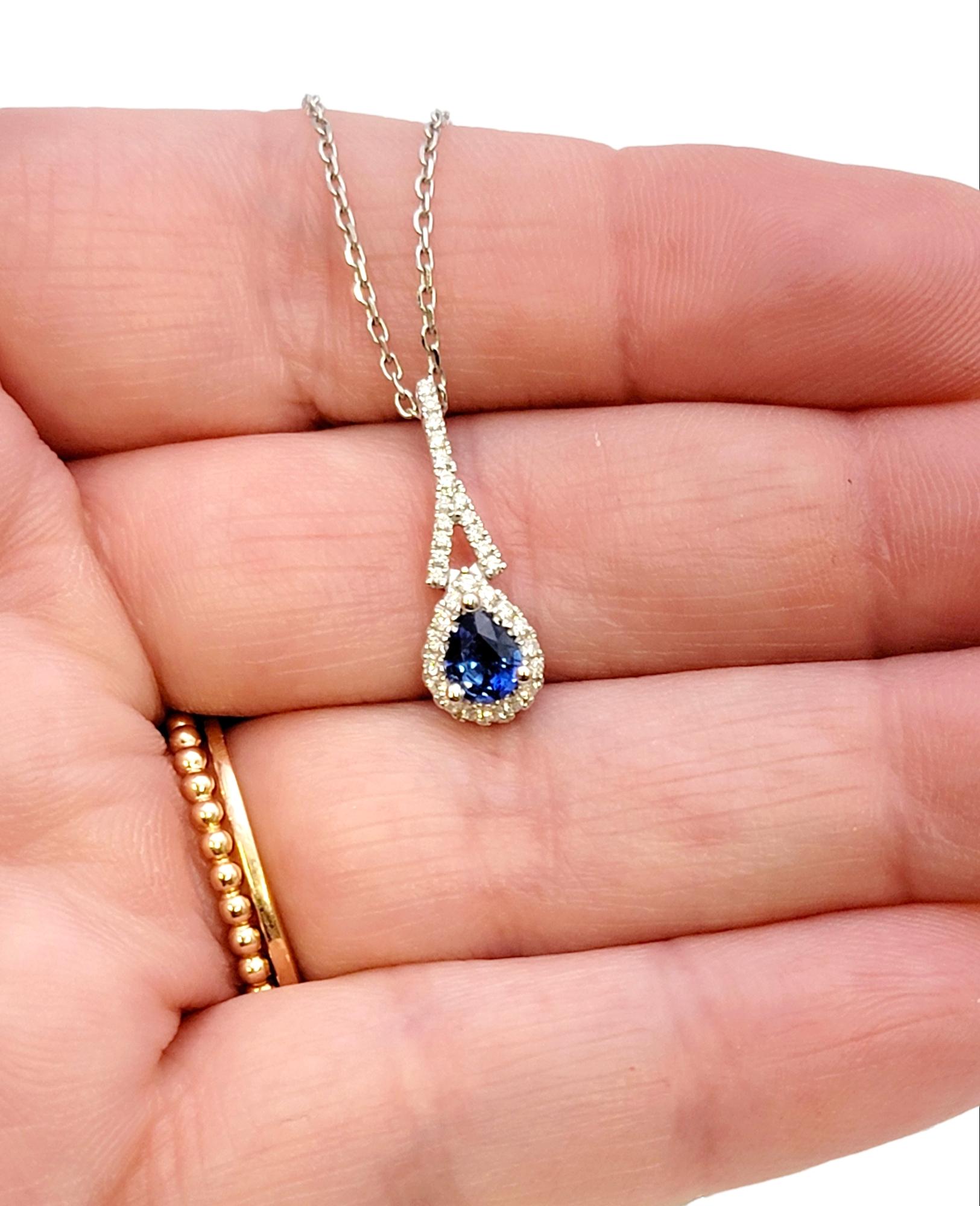 Gregg Ruth Pear Cut Sapphire and Diamond Halo Pendant Necklace in White Gold For Sale 8