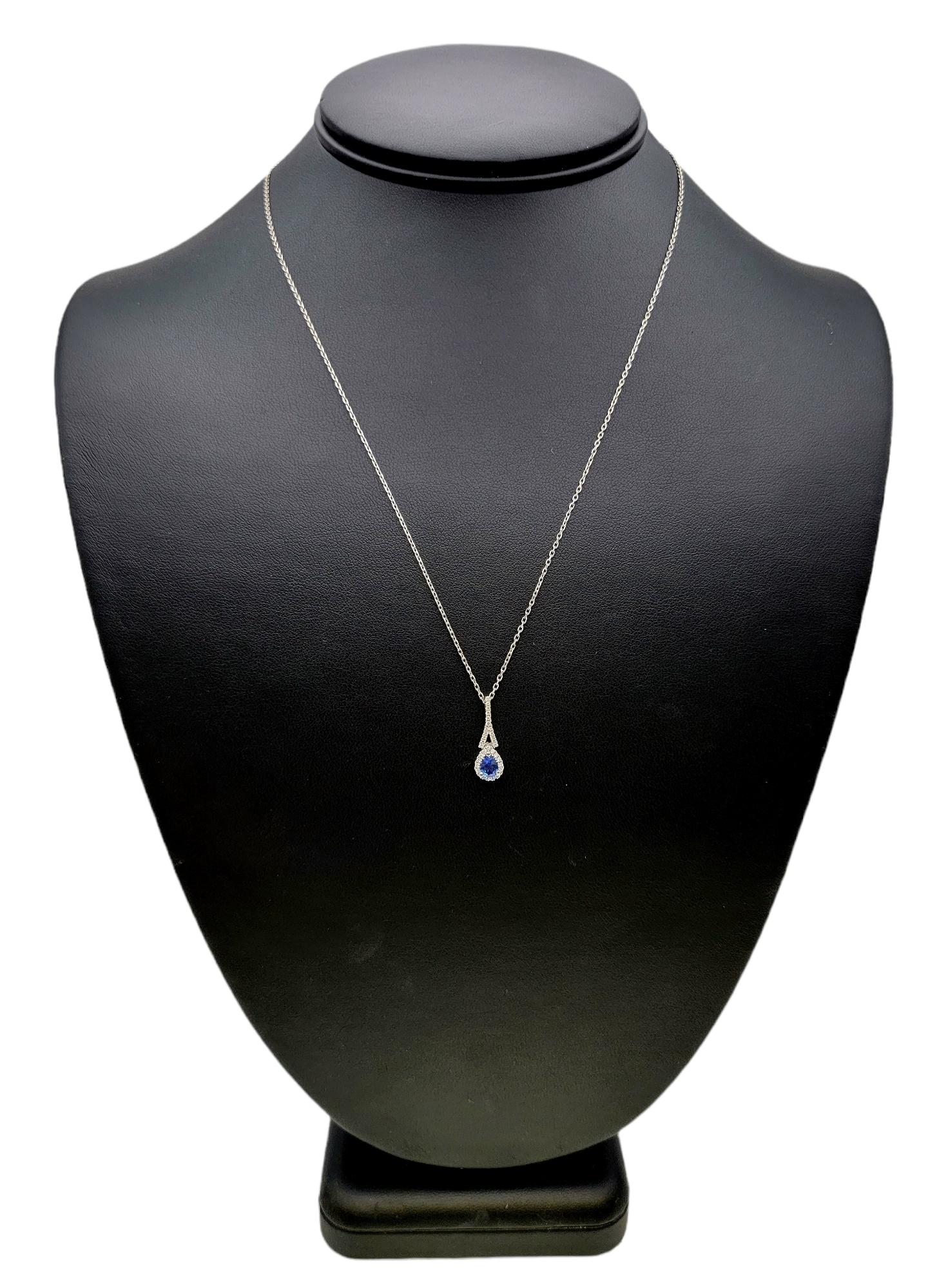 Gregg Ruth Pear Cut Sapphire and Diamond Halo Pendant Necklace in White Gold For Sale 9