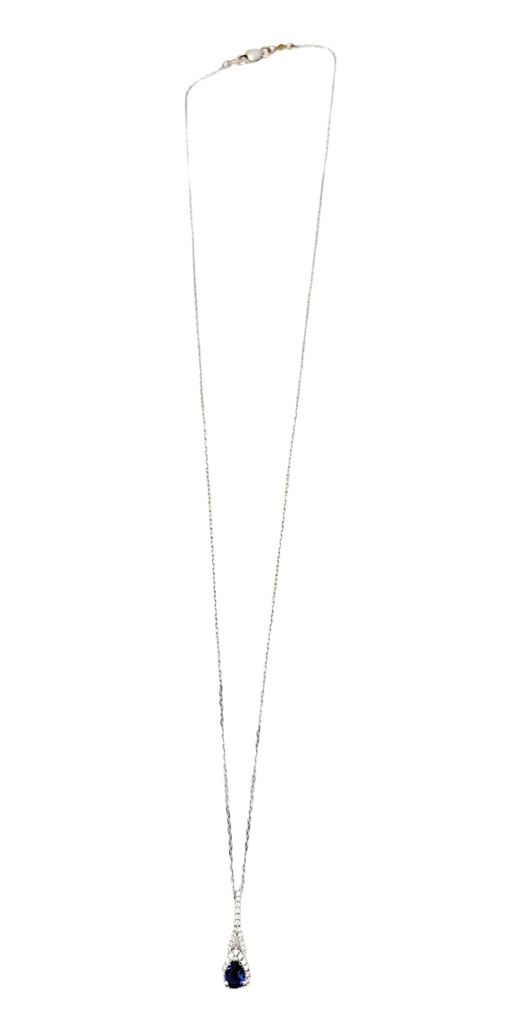 This sparkling diamond and sapphire pendant necklace is stunningly simple, yet undeniably beautiful. The delicate chain and dainty pendant still offer big sparkle and glamour, making this piece absolutely radiate on the neck. 

Metal: 18K White Gold