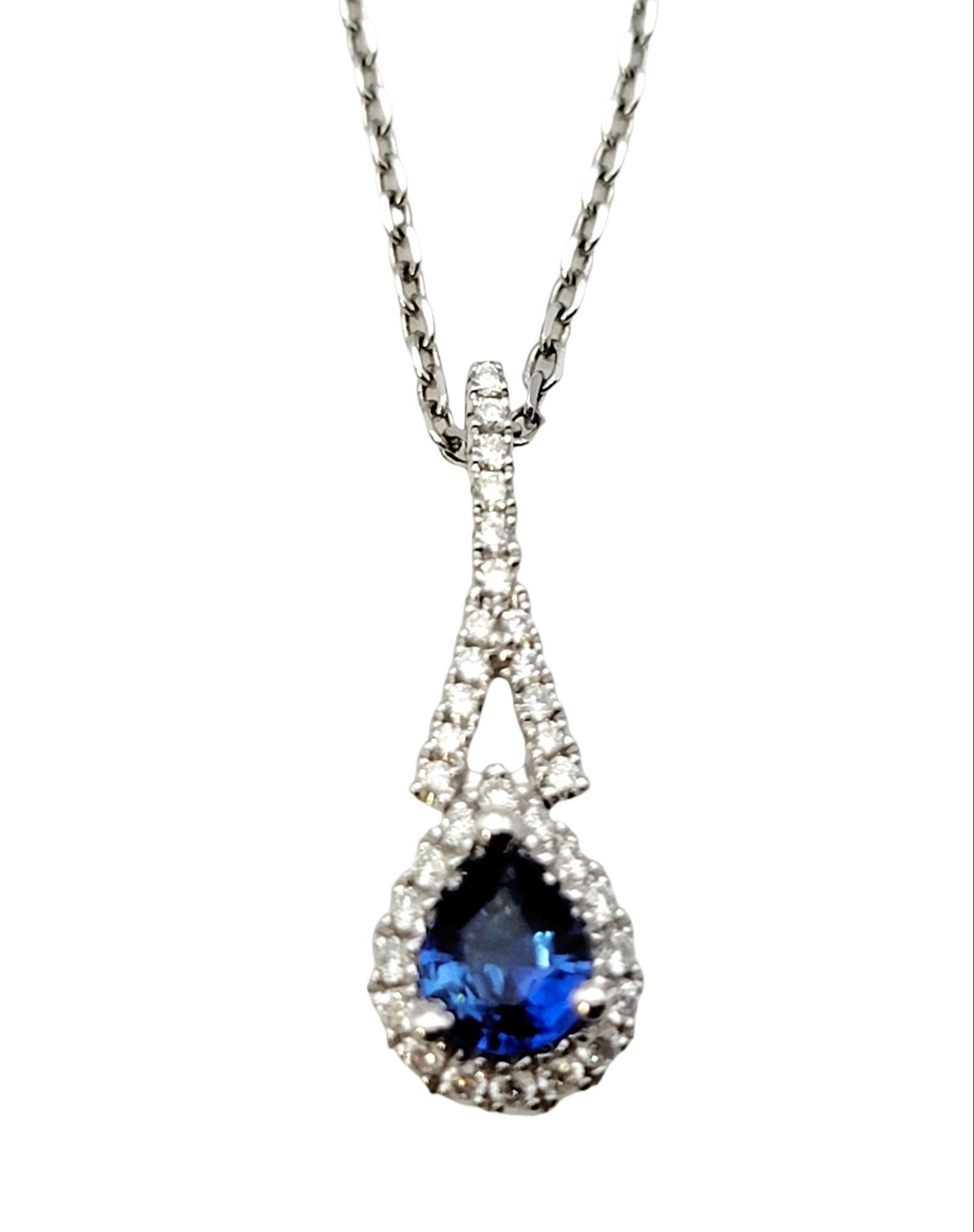Gregg Ruth Pear Cut Sapphire and Diamond Halo Pendant Necklace in White Gold In Excellent Condition For Sale In Scottsdale, AZ