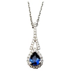 Gregg Ruth Pear Cut Sapphire and Diamond Halo Pendant Necklace in White Gold