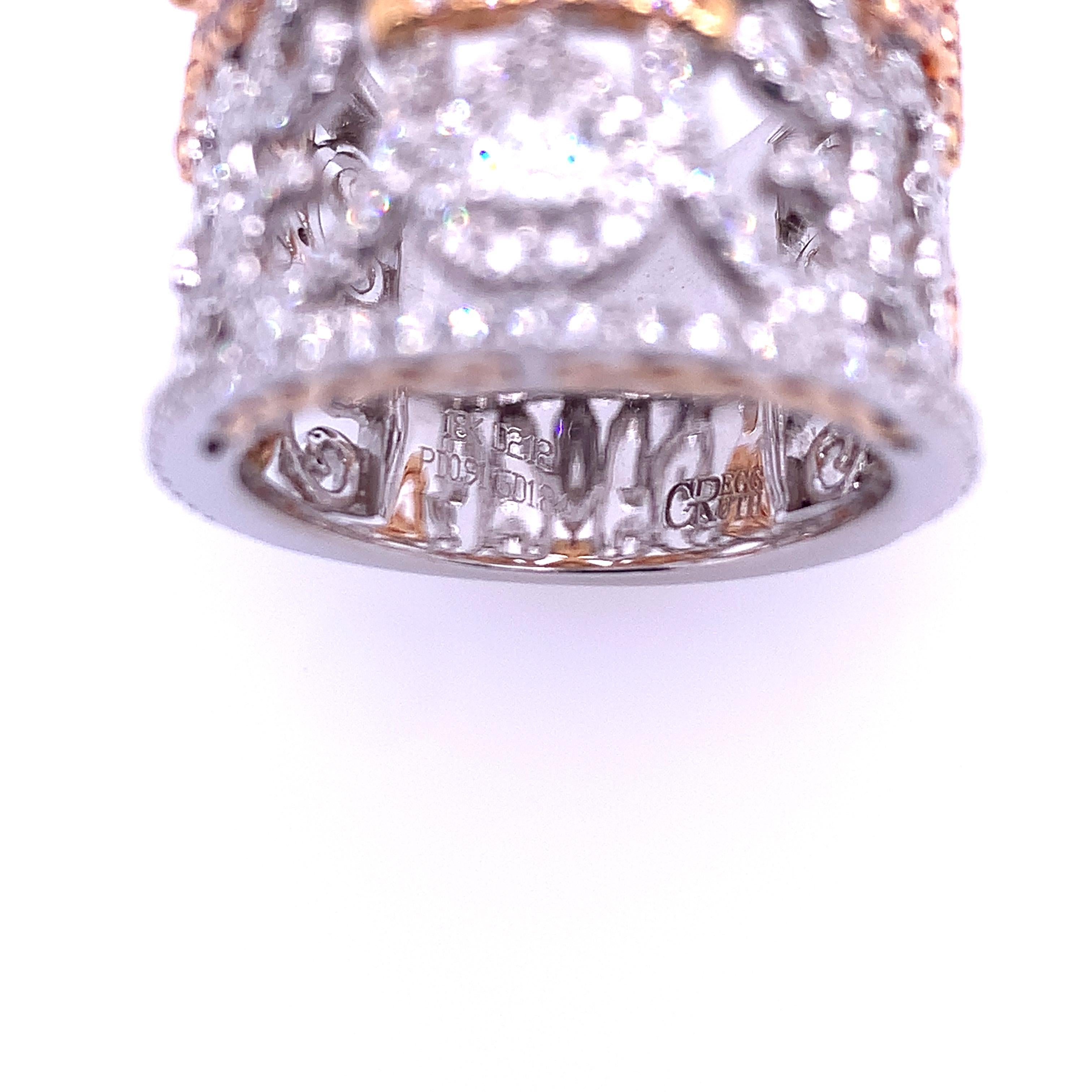 Gregg Ruth Pink and White Diamond Filigree Ring In New Condition For Sale In Delray Beach, FL
