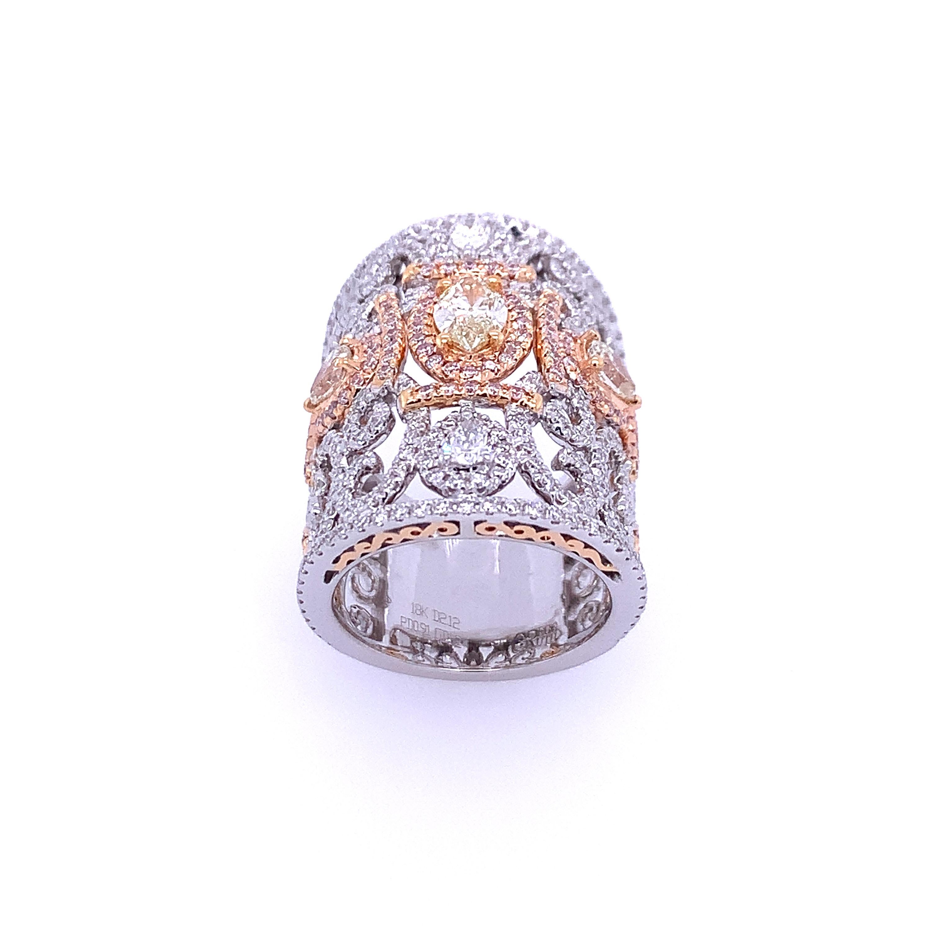 Women's or Men's Gregg Ruth Pink and White Diamond Filigree Ring For Sale