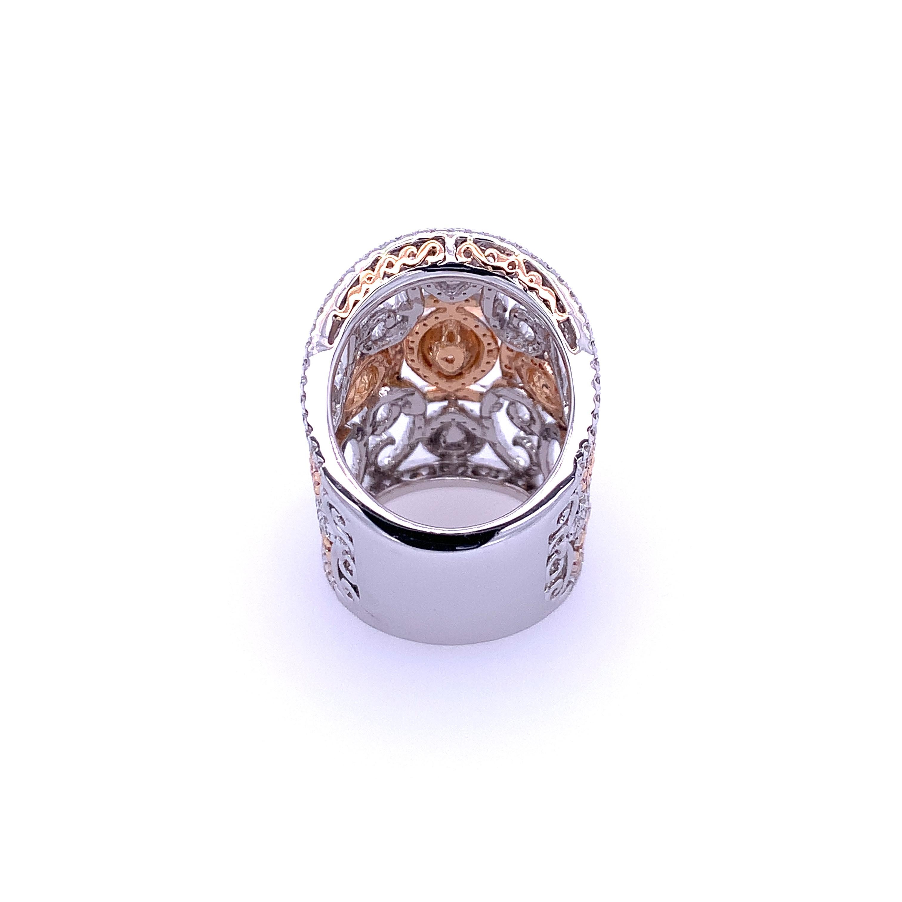 Gregg Ruth Pink and White Diamond Filigree Ring For Sale 1
