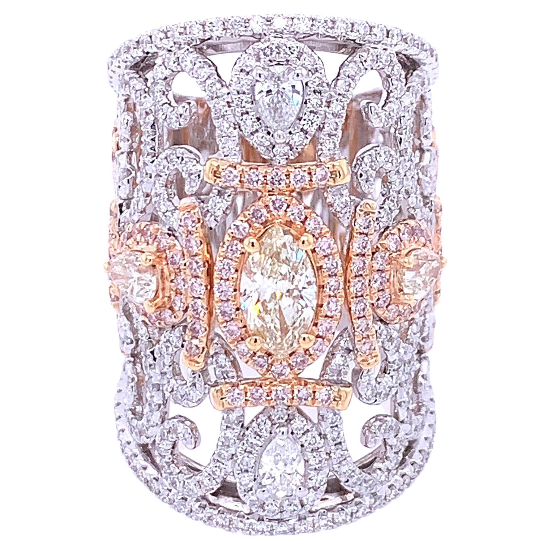 Gregg Ruth Pink and White Diamond Filigree Ring For Sale