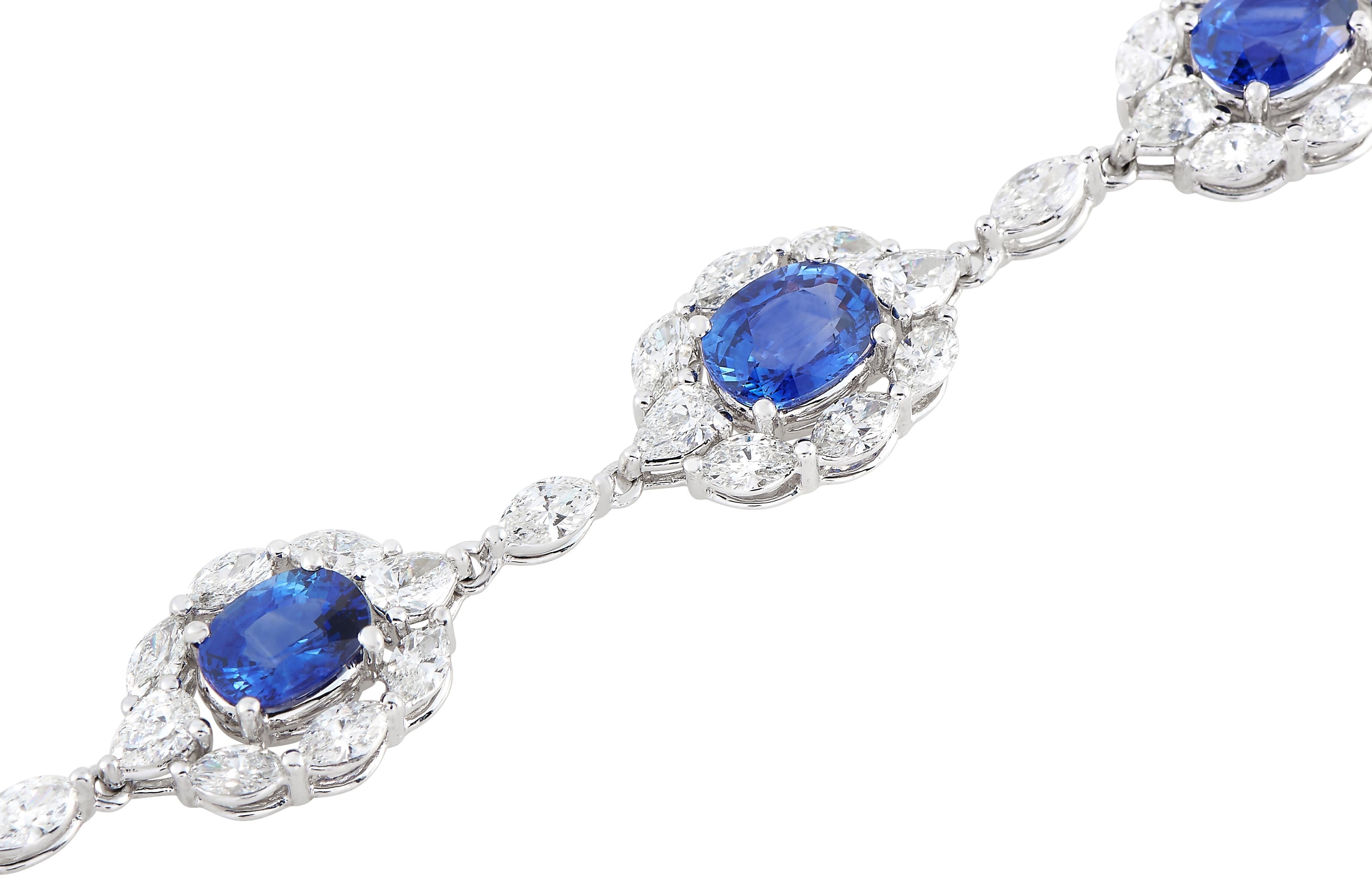 Oval Cut Gregg Ruth PLAT/18K Oval Sapphire and Diamond Halo Bracelet For Sale
