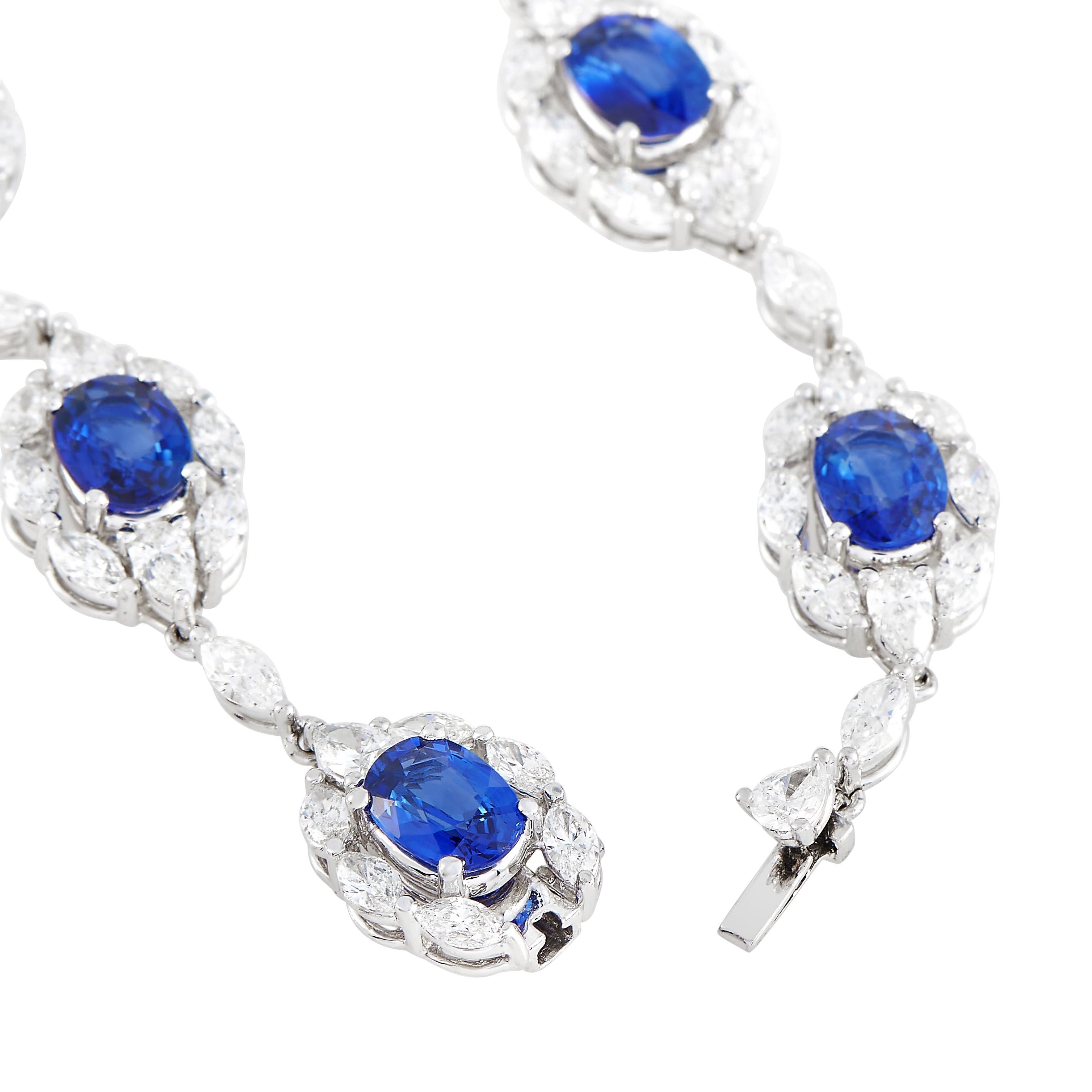 Gregg Ruth PLAT/18K Oval Sapphire and Diamond Halo Bracelet In Excellent Condition For Sale In Philadelphia, PA