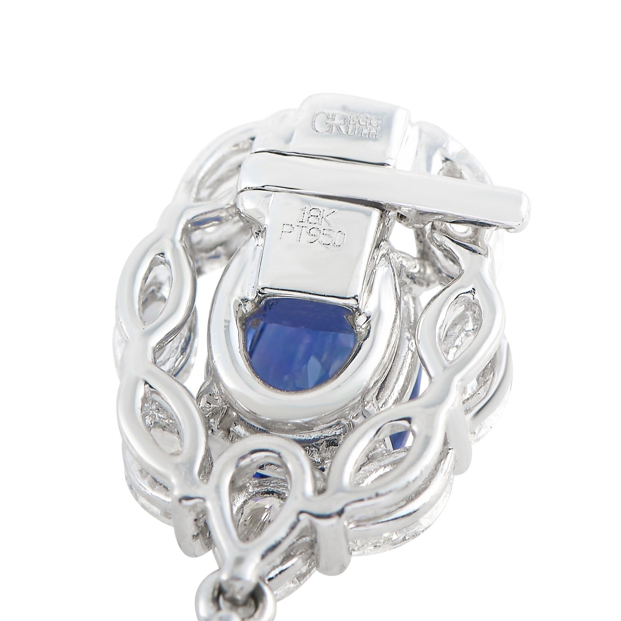 Women's Gregg Ruth PLAT/18K Oval Sapphire and Diamond Halo Bracelet For Sale