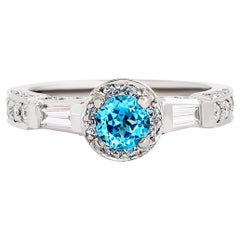 Gregg Ruth Platinum Blue Topaz and Diamond Halo Ring