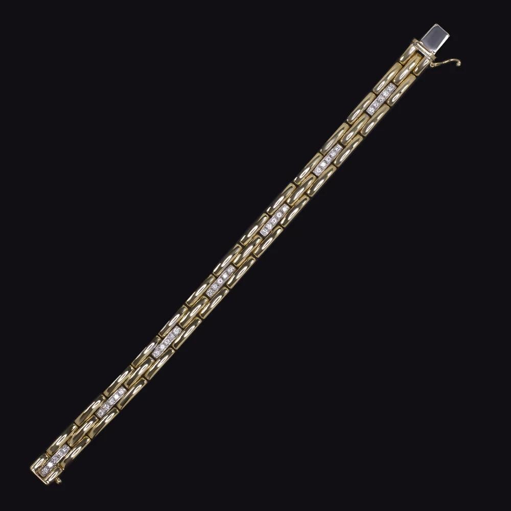 Contemporaneo Gregg Ruth Signed 18K Yellow Gold Panther-Link Bracelet with Diamonds – 32.4g in vendita