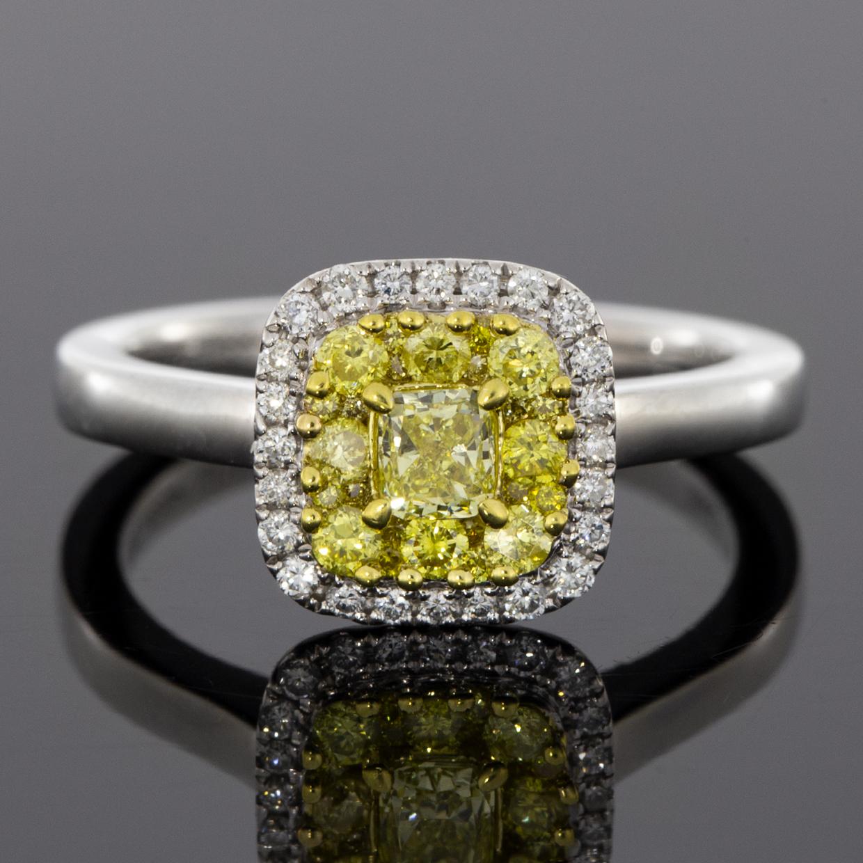 Princess Cut Gregg Ruth White Gold 0.66 Carat Princess Diamond Halo Engagement Ring
