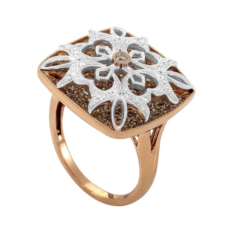 Gregg Ruth 18 Karat Multi-Gold and Diamond Pave Flower Ring