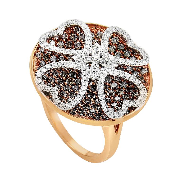 Gregg Ruth 18 Karat Rose Gold Multi-Diamond Clover Ring For Sale
