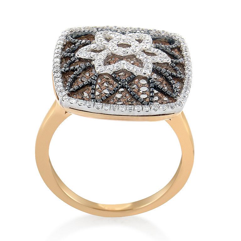 Star power flowers in this arresting ring design. 18K rose gold rises smoothly into an explosive display of 2.07ct diamonds and black rodium.
Ring Size: 6.75