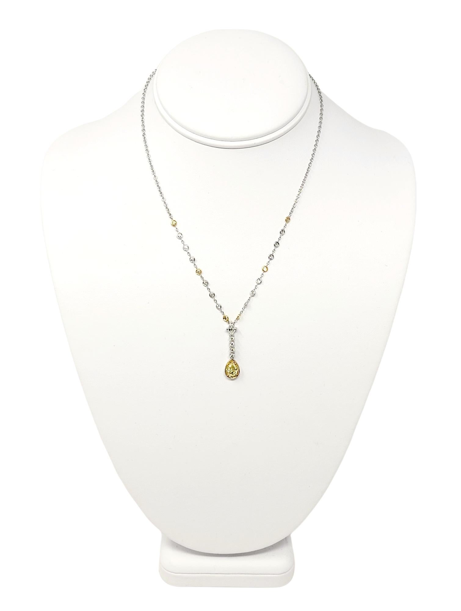 Gregg Ruth Yellow and White Diamond Station Drop Necklace Two-Tone 18 Karat Gold For Sale 6