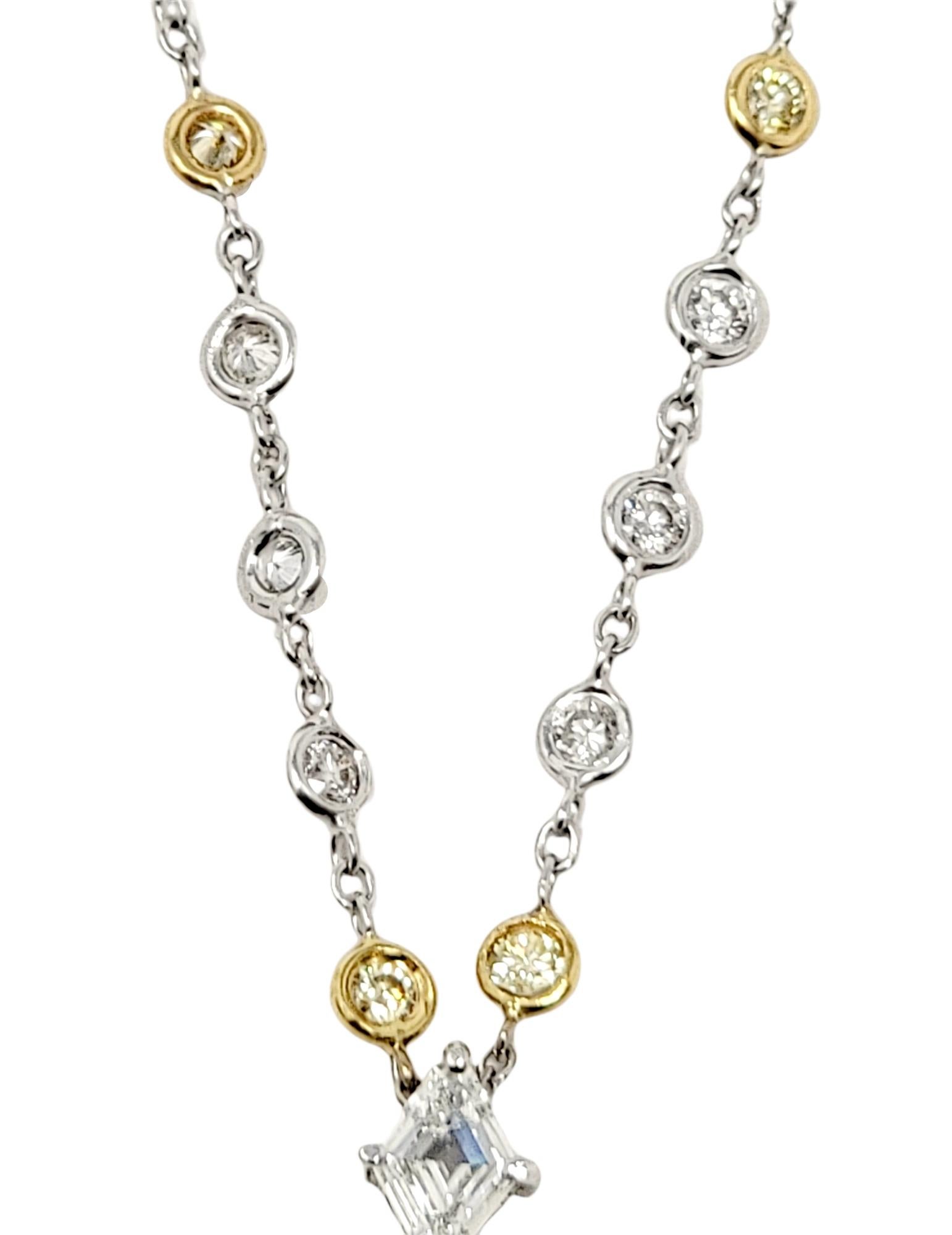 Gregg Ruth Yellow and White Diamond Station Drop Necklace Two-Tone 18 Karat Gold In Good Condition For Sale In Scottsdale, AZ
