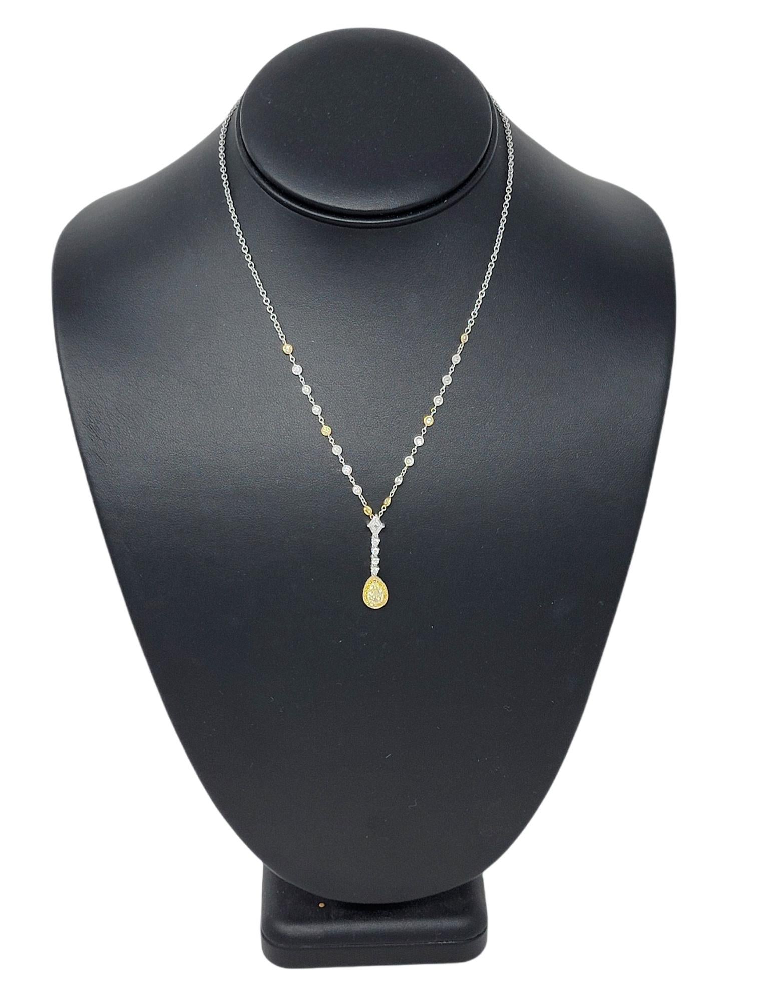 Gregg Ruth Yellow and White Diamond Station Drop Necklace Two-Tone 18 Karat Gold For Sale 1