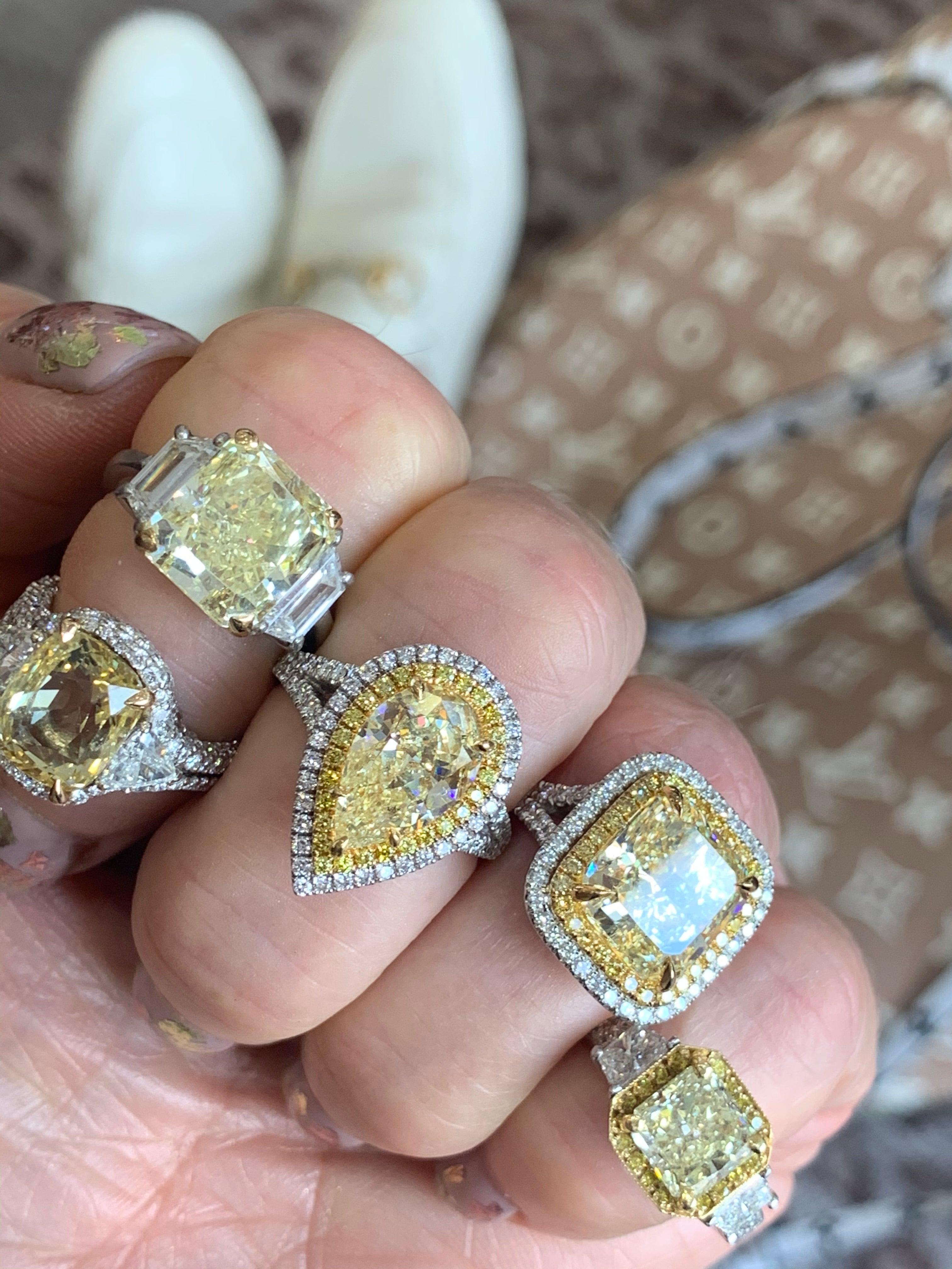 Pear Cut Gregg Ruth Yellow Pear Diamond Ring For Sale