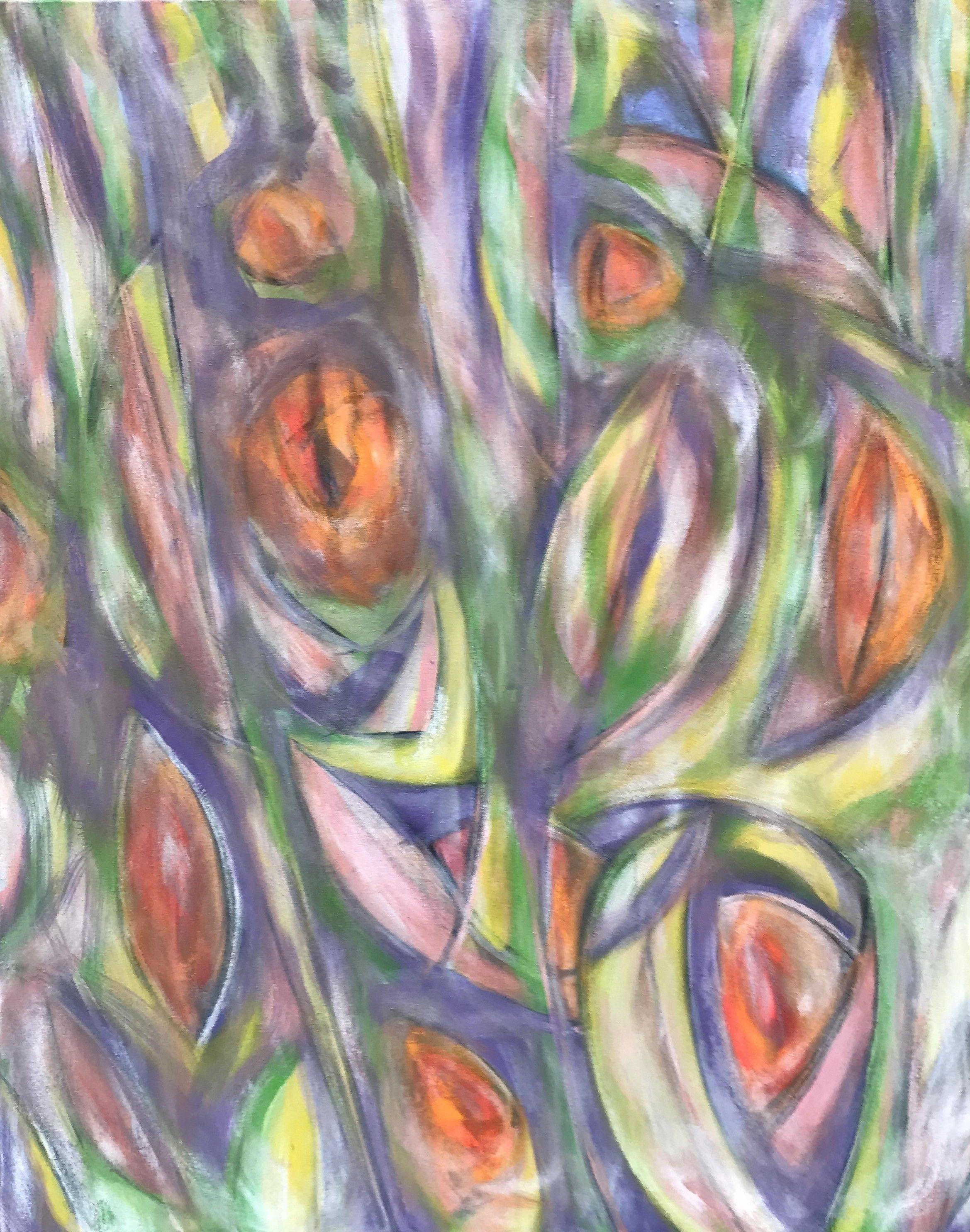 Abstract Painting Gregg Simpson - Mouvement floral-5, peinture, acrylique sur toile