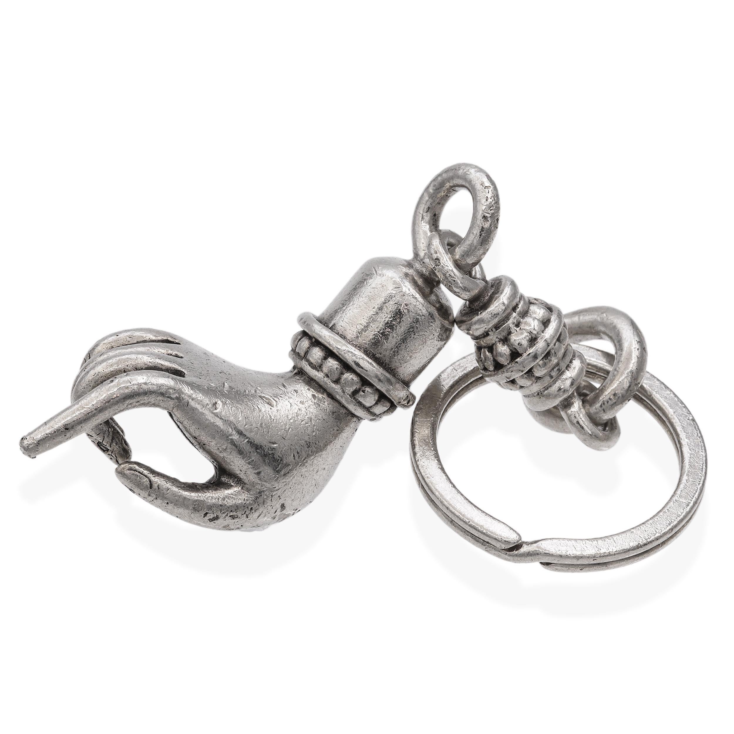 Modern Gregg Wolf Sterling Silver Hand Motif Key Ring For Sale