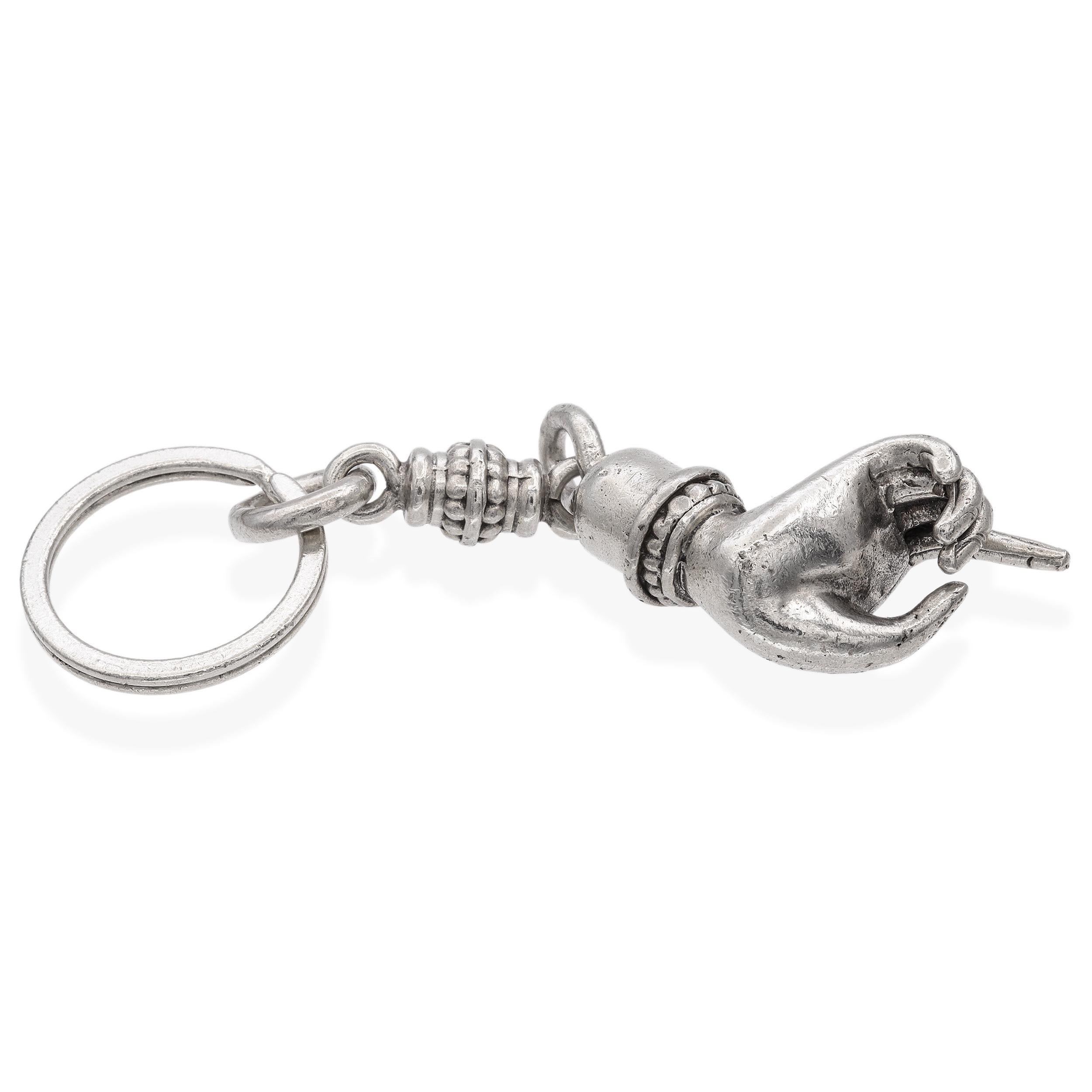 Gregg Wolf Sterling Silver Hand Motif Key Ring In Good Condition For Sale In New York, NY