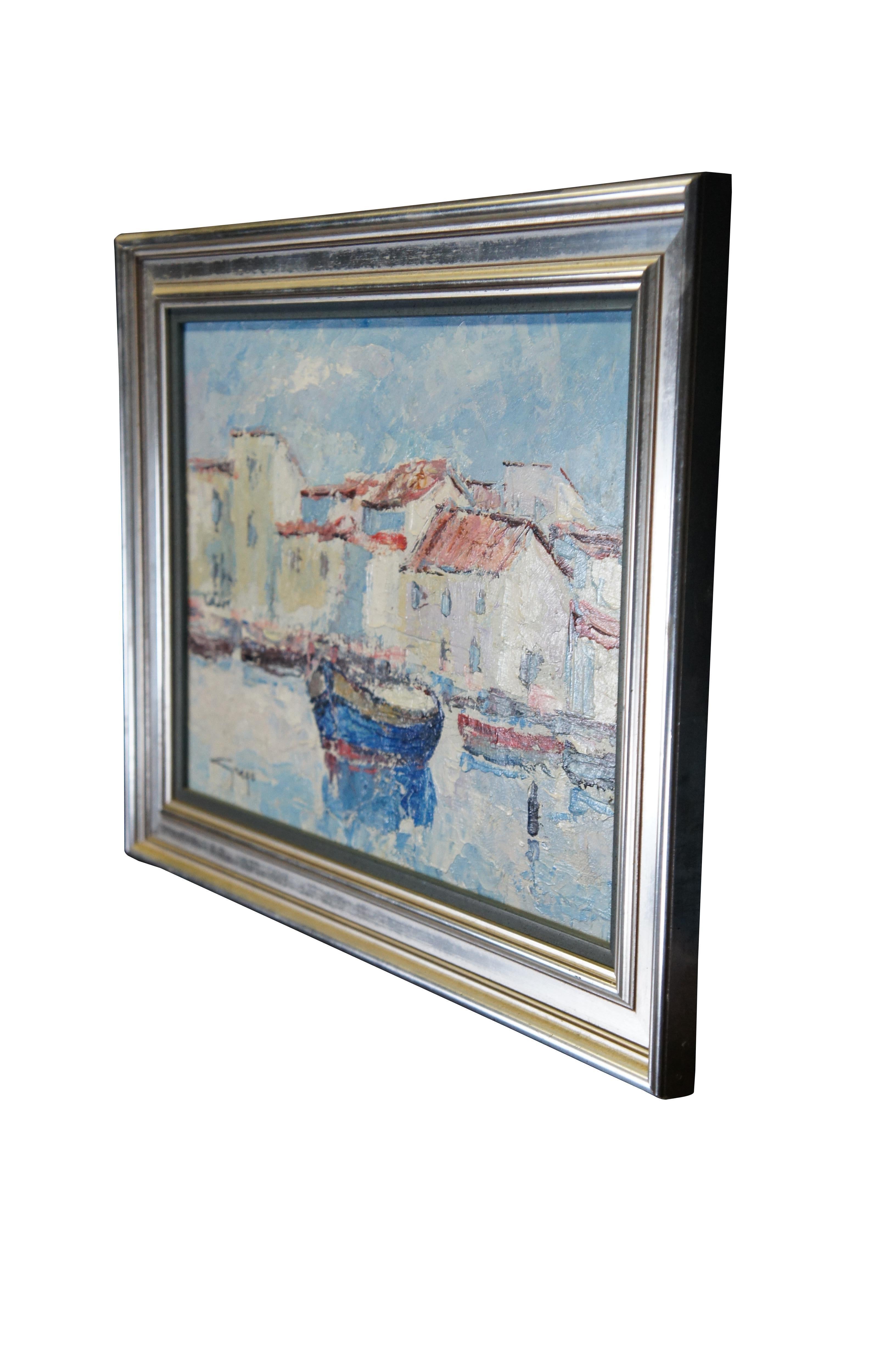 Espressionista Grego Impressionista Nautico Barca Porto Pittura ad olio 24