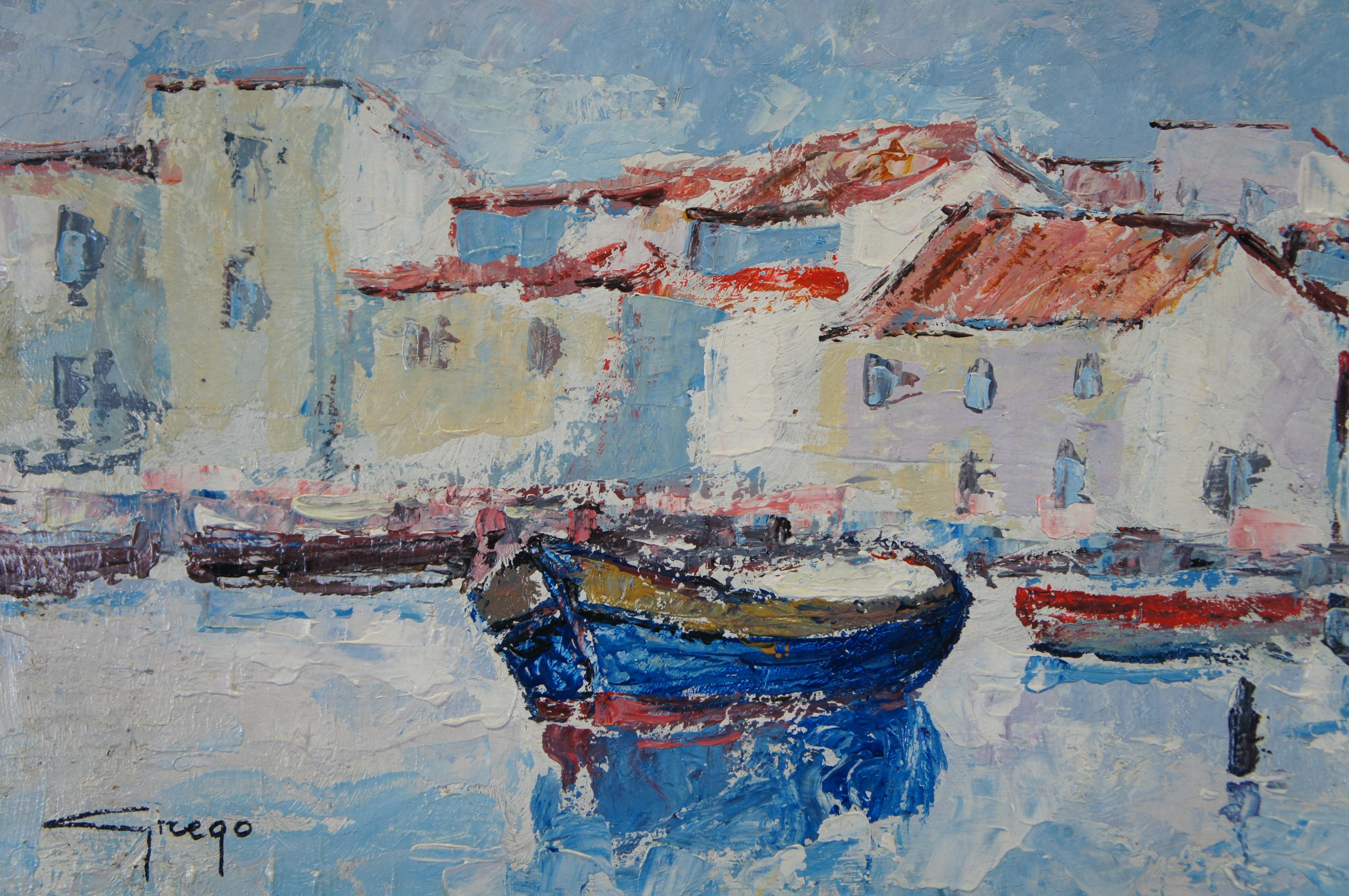 Grego Impressionista Nautico Barca Porto Pittura ad olio 24