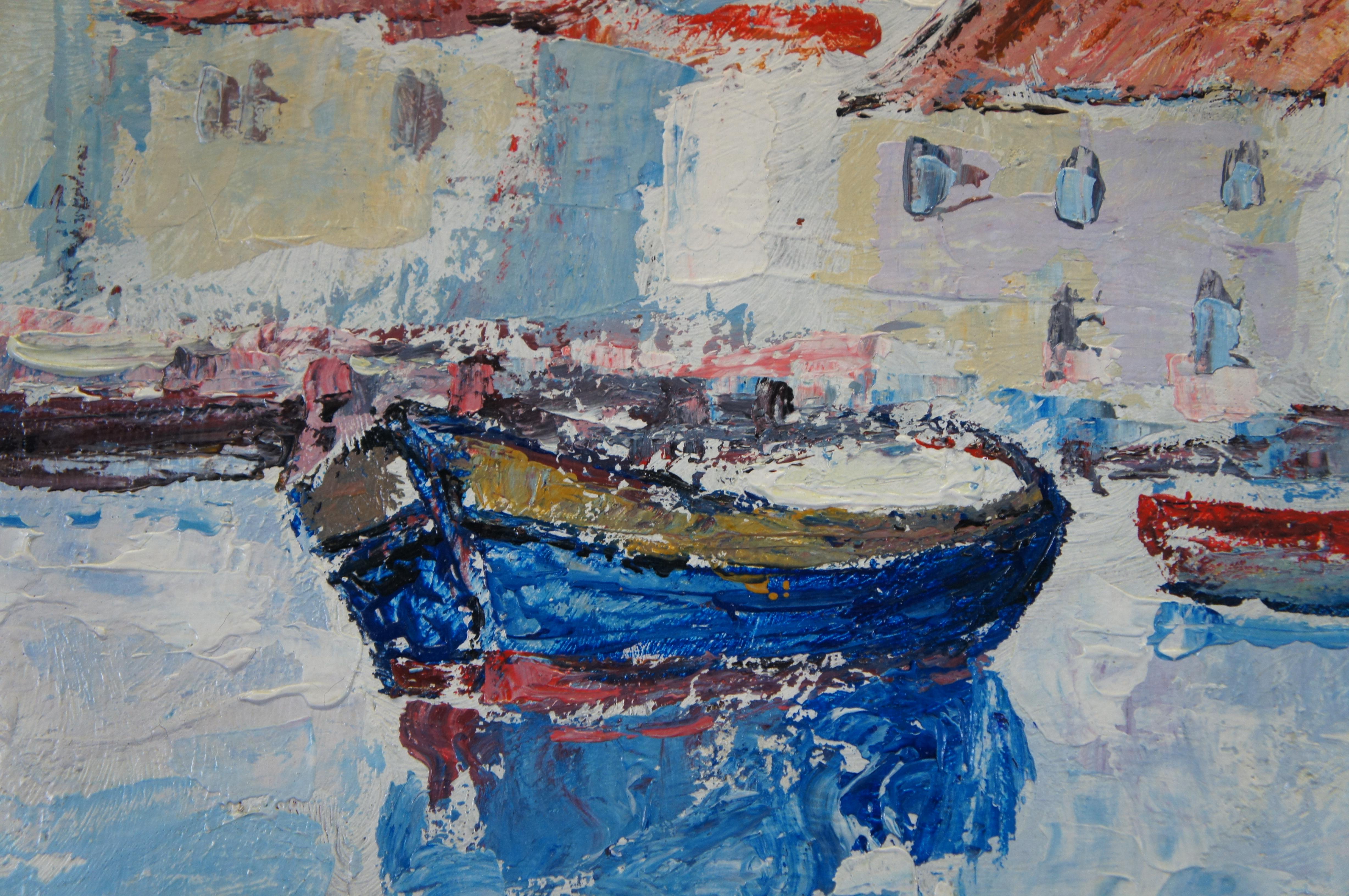 Grego Impressionista Nautico Barca Porto Pittura ad olio 24