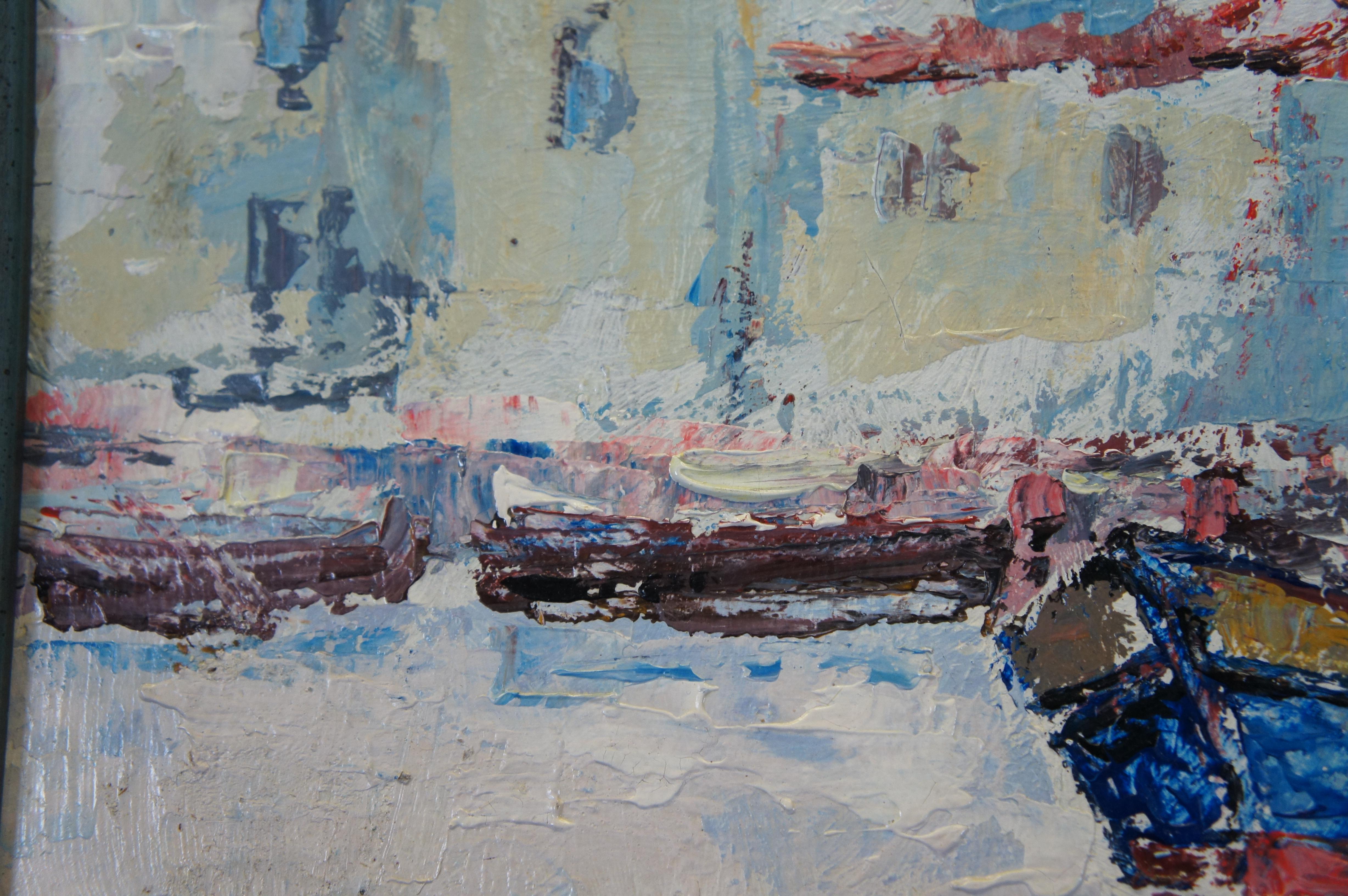Grego Impressionista Nautico Barca Porto Pittura ad olio 24