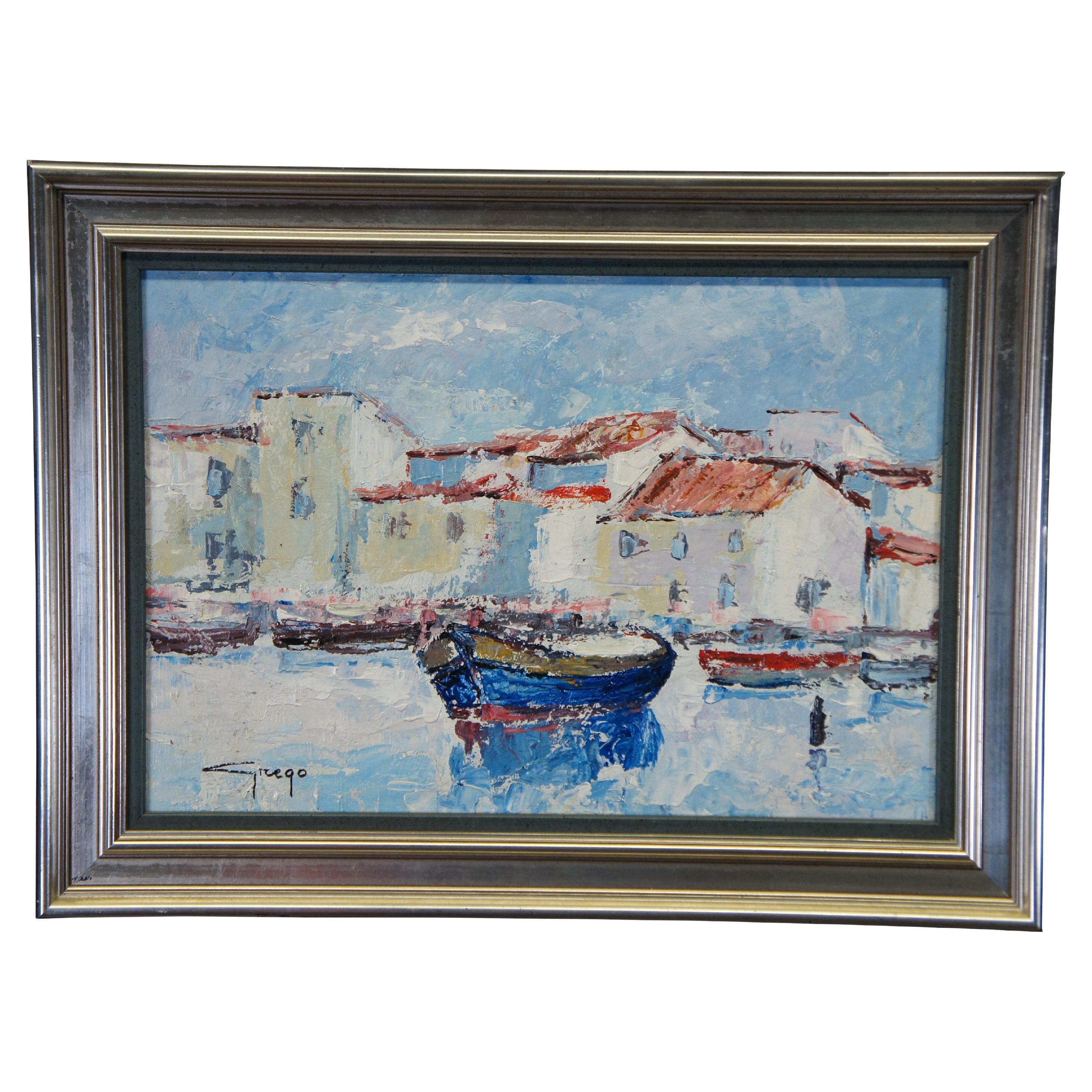 Grego Impressionist Nautical Maritime Boat Port Harbor Oil Painting 24"