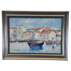 Grego Impressionist Nautical Maritime Boat Port Harbor Oil Painting 24"