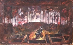 Surrealistisches Theater Bühnenbild, großes Gouache-Gemälde 