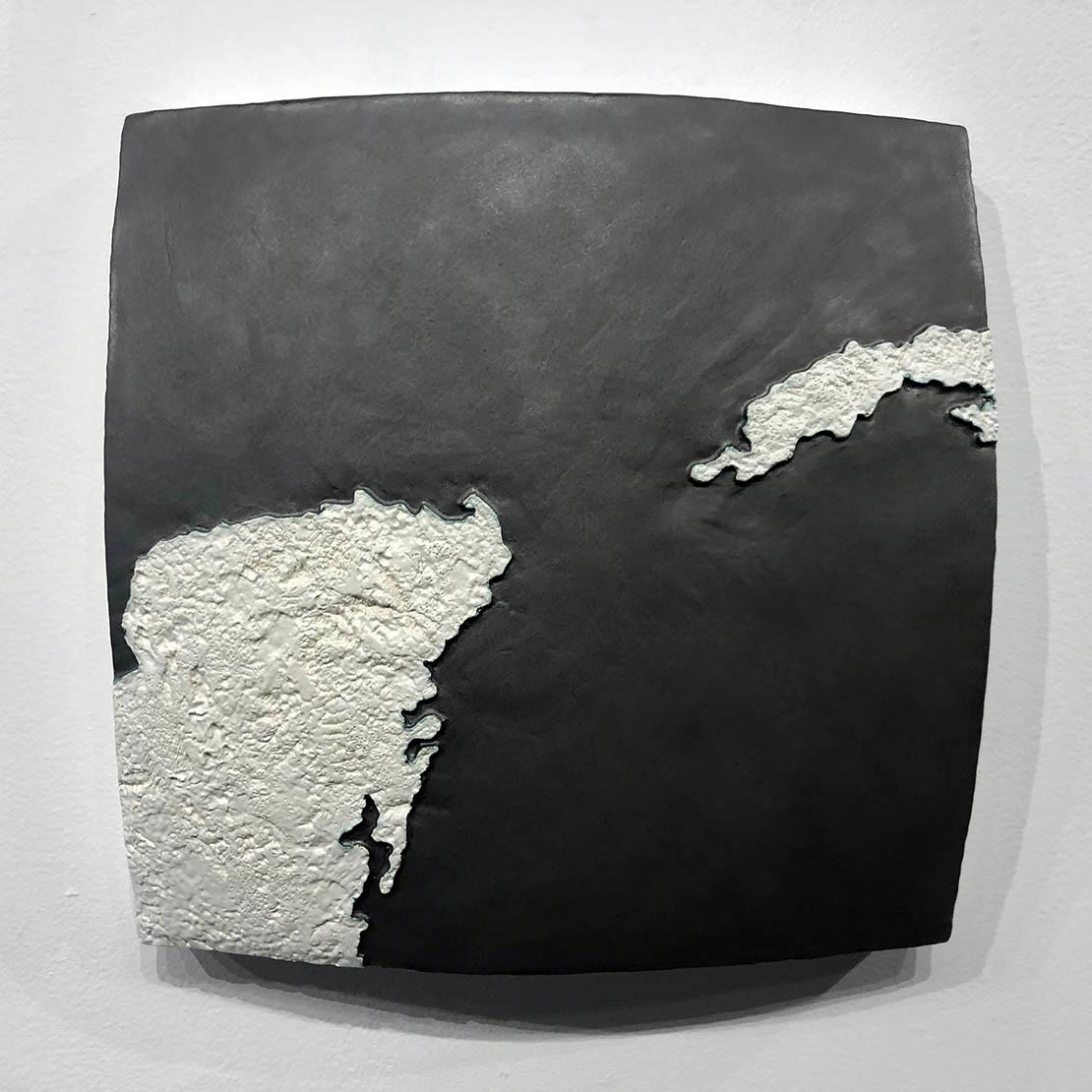 "Choke II: Yucatán Strait Channel (Mexico & Cuba)"  ceramic map - black & white - Sculpture by Gregor Turk
