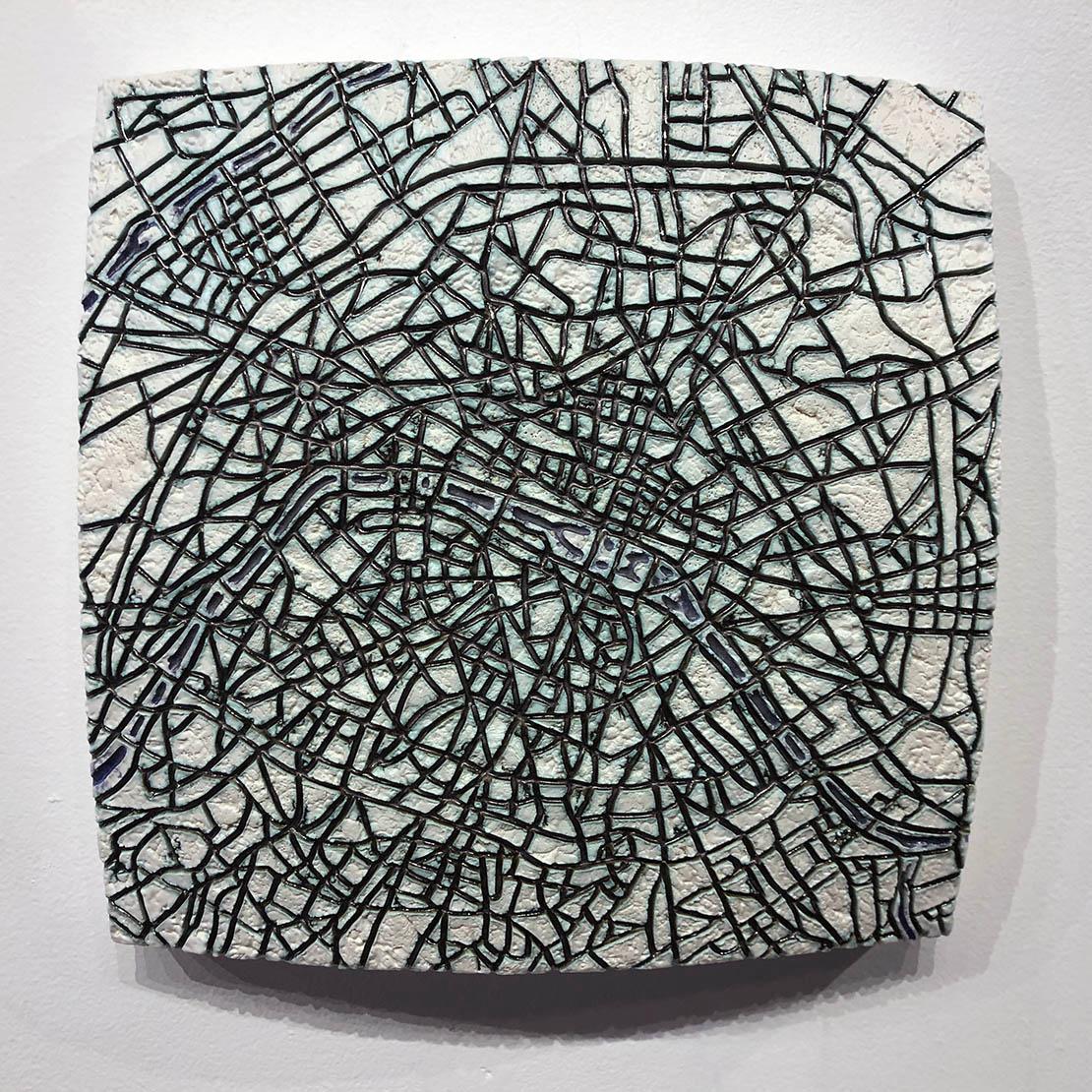 "Paris #1" - ceramic tablet - wall sculpture - map of Paris - France - Puryear - Sculpture by Gregor Turk