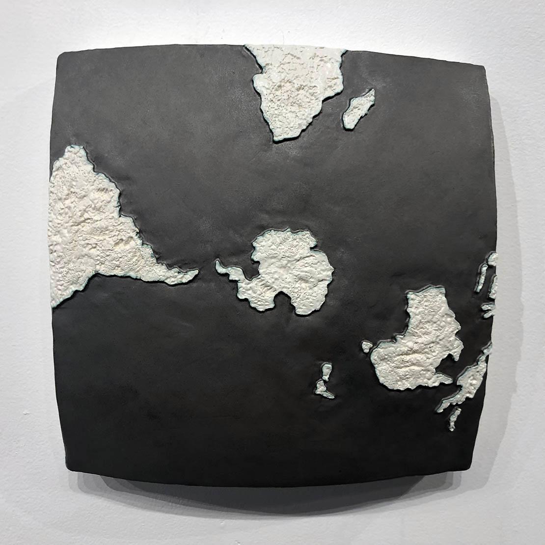 "Pierces North Hemisphere" wall sculpture - world map - ceramic - James Turrell - Sculpture by Gregor Turk