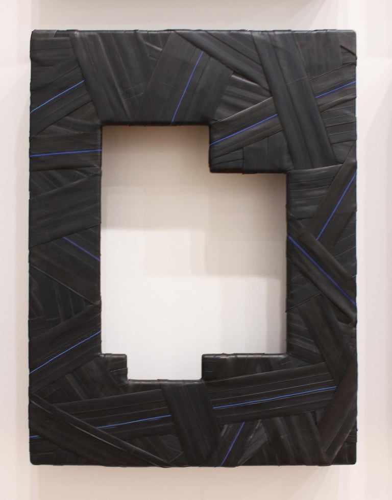 "Trace  #9" - wall sculpture - black - architecture - wrapped - rubber - Christo - Sculpture by Gregor Turk