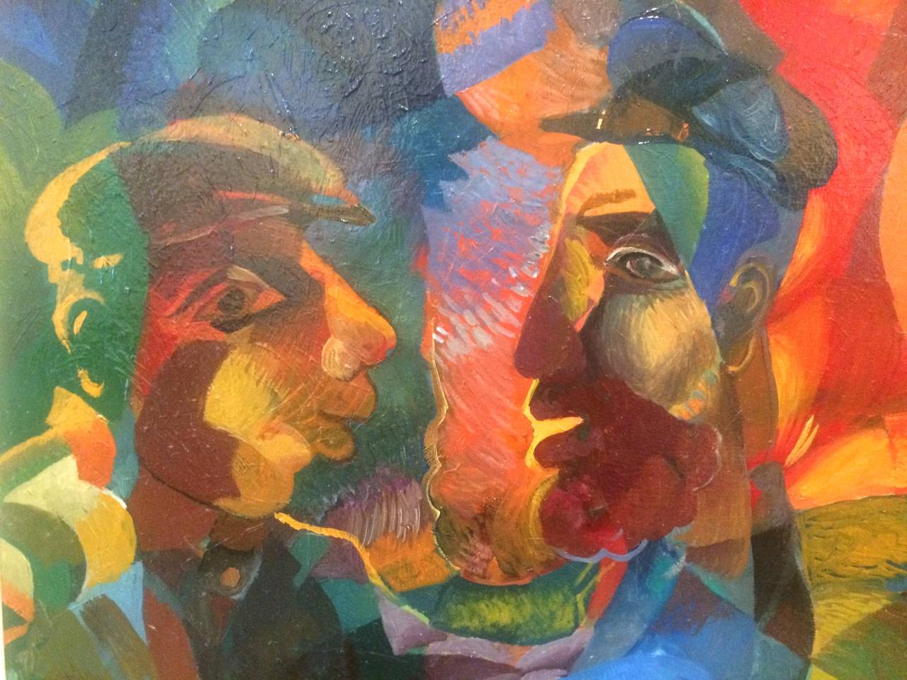 Tee bei Sonnenuntergang Lebendiges Öl auf Leinwand (Kubismus), Painting, von Gregor Zamierowski