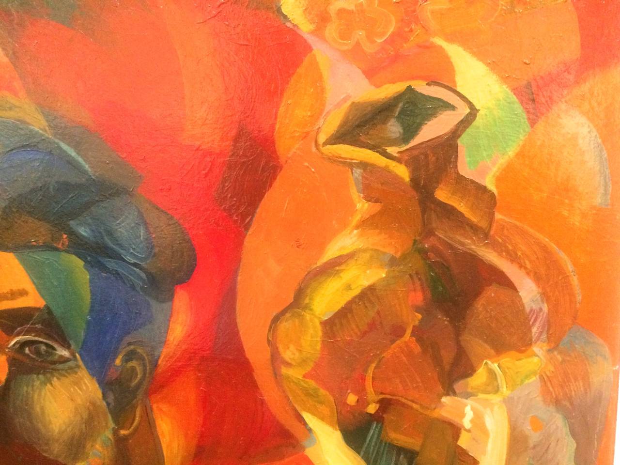 Tee bei Sonnenuntergang Lebendiges Öl auf Leinwand (Grau), Figurative Painting, von Gregor Zamierowski