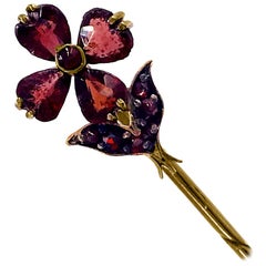 Gregorian, Flower Stick Pin, Antique-Cut Garnets