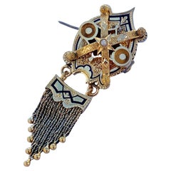 Antique Gregorian Tassel Enamel Coat of Arms Pin 18 Karat 
