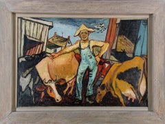 Vintage The Happy Farmer oil painting by Gregorio Prestopino