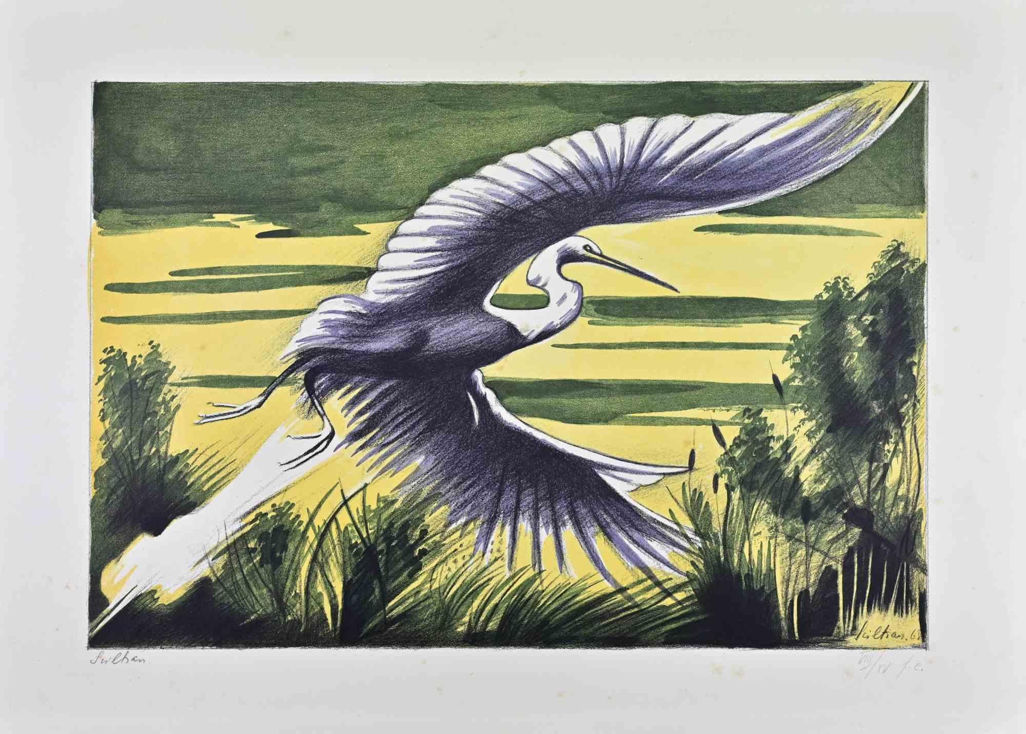 Airone - Litografia di Gregorio Sciltian - 1968