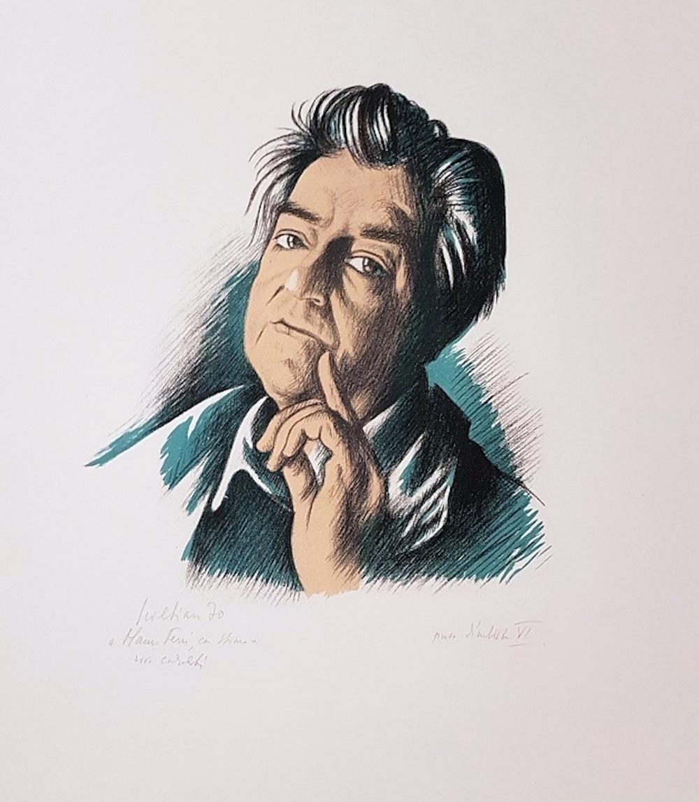 Autorretrato - Litografía original - Años 70 - Print de Gregorio Sciltian
