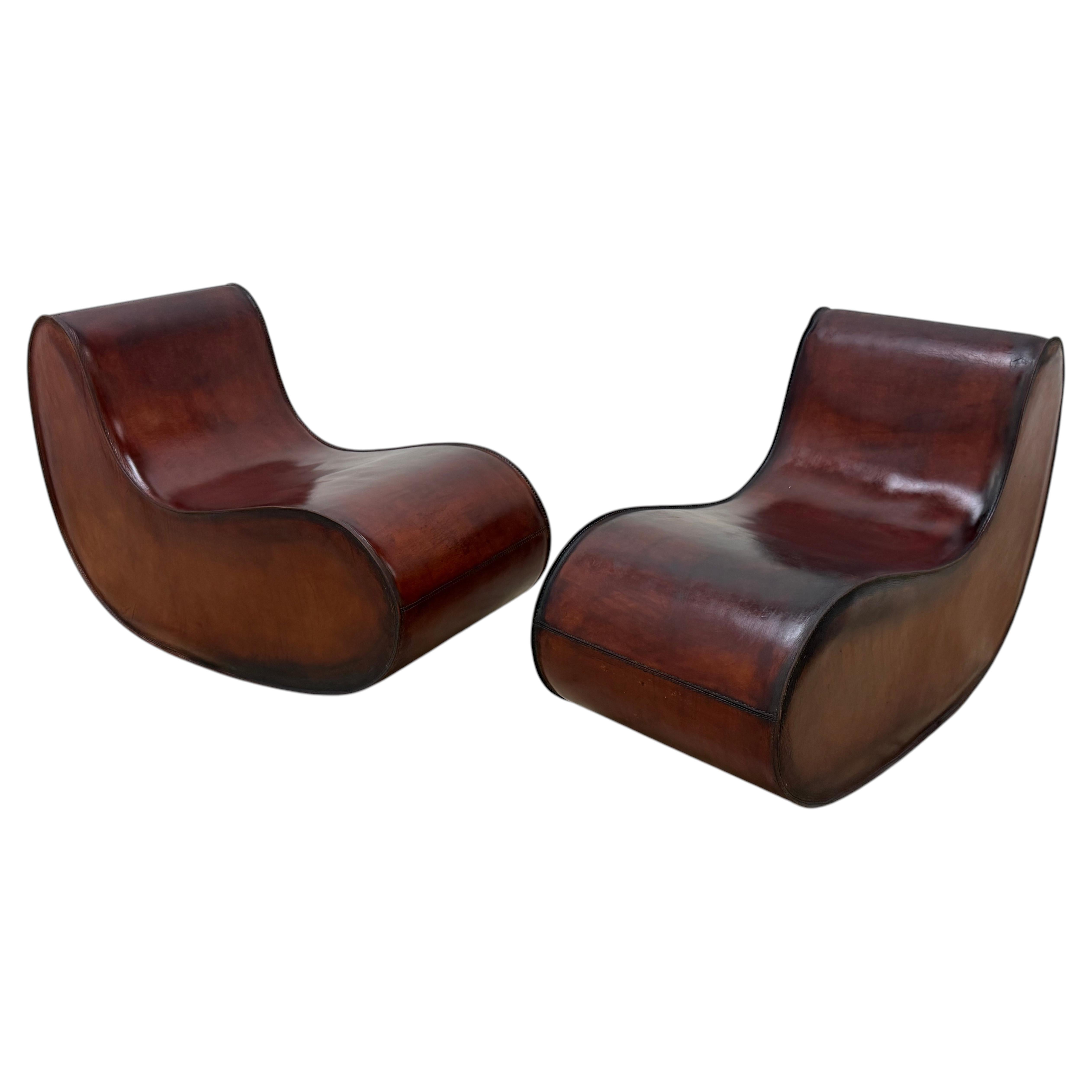Gregorio Spini "Sutra" Distressed Leather Lounge Chairs for Kundalini - a Pair For Sale