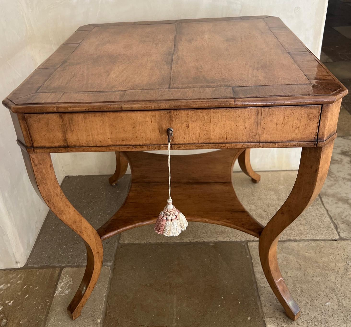 Wood Gregorius Pineo Biedermeier Style Side Table With Drawer and Undershelf