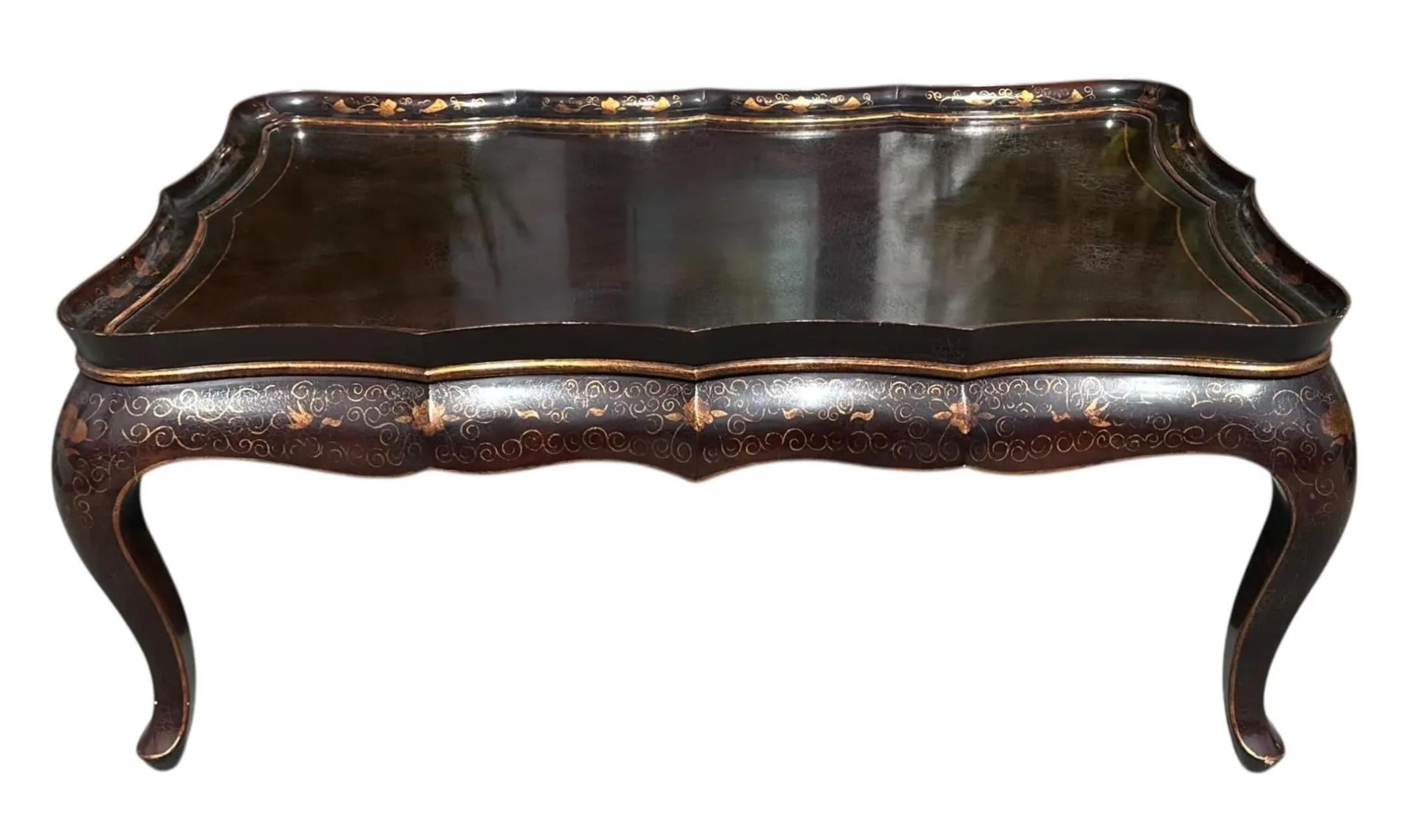 Gregorius Pineo Chinoiserie Table basse cocktail noir et or Bon état - En vente à LOS ANGELES, CA