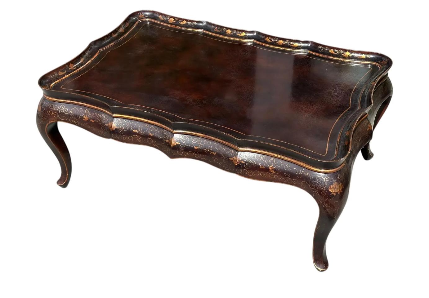 Fin du 20e siècle Gregorius Pineo Chinoiserie Table basse cocktail noir et or en vente