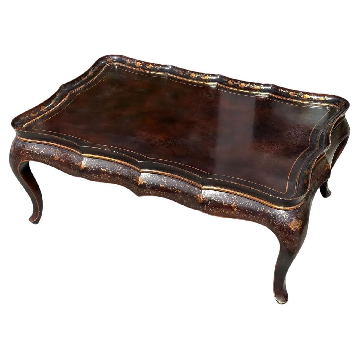 Gregorius Pineo Chinoiserie Table basse cocktail noir et or