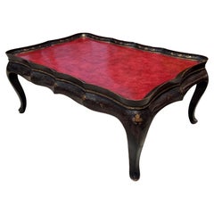 Gregorius Pineo Chinoiserie Mesa de centro con tapa de cuero rojo